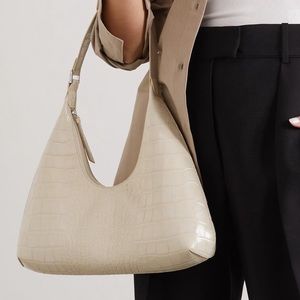BY FAR Amber Croc Embossed Leather Shoulder Bag